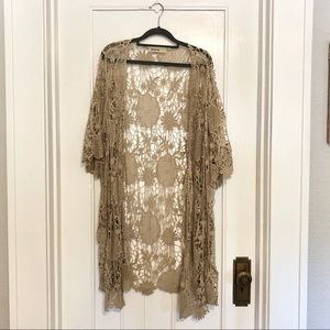 Crochet Cardigan Kimono in Taupe